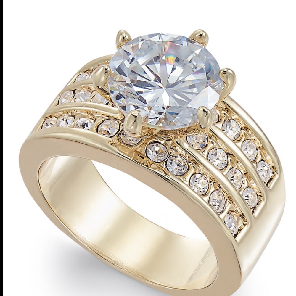 Crystal triple-row ring in Gold plate